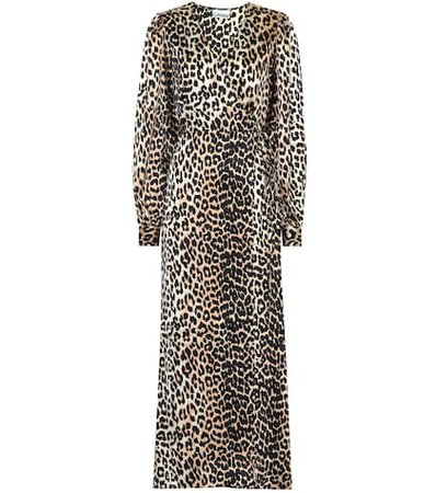 Шелковое платье с леопардовым принтом - Ganni | mytheresa.com