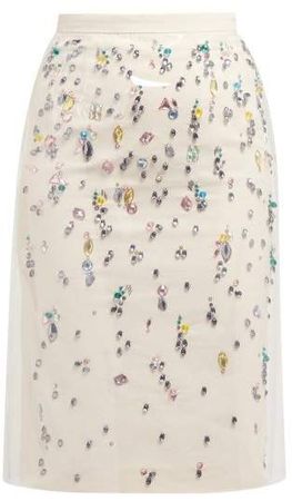 No. 21 - Pvc Layer Crystal Embellished Cotton Skirt - Womens - Multi
