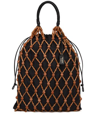 Brown & black Prada wood mesh tote bag 1BC110VOOO2DI1 - Farfetch
