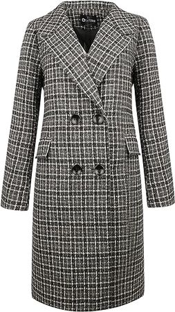Amazon.com: CHARTOU Women's Winter Oversize Lapel Collar Woolen Plaid Double Breasted Long Peacoat Jacket : Clothing, Shoes & Jewelry