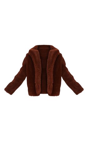 Brown Faux Fur Popper Button Down Jacket | PrettyLittleThing USA