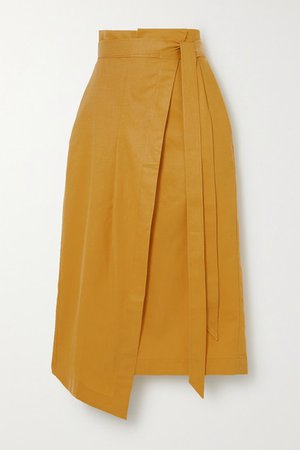 Asymmetric Lyocell, Linen And Cotton-blend Wrap Skirt - Yellow