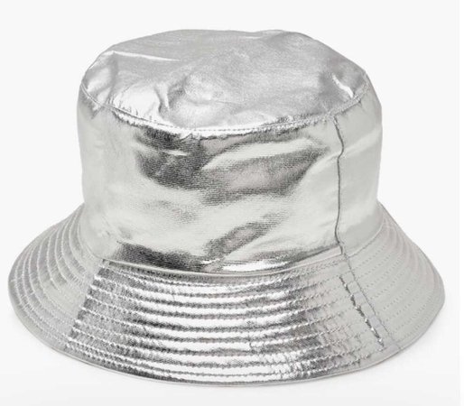 metallic silver bucket hat from Boohoo