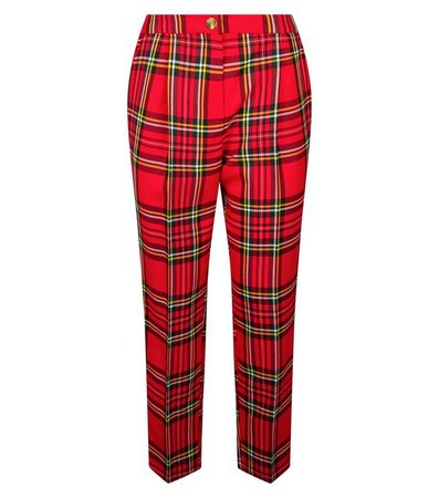 Red Tartan Check Tapered Trousers | New Look