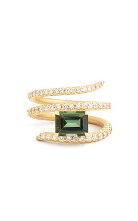 18k Yellow Gold Green Tourmaline And Diamond Ring By Jamie Wolf | Moda Operandi