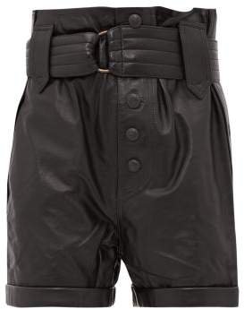 Buttoned High Rise Leather Shorts - Womens - Black