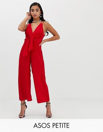 ASOS DESIGN Petite jumpsuit with tie front and wide leg | ASOS