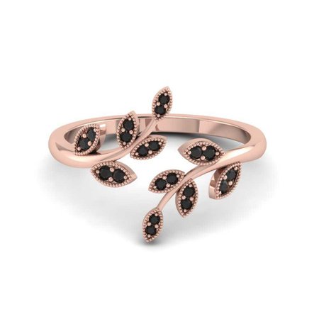 Open Leaf Black Diamond Engagement Ring In 18K Rose Gold | Fascinating Diamonds