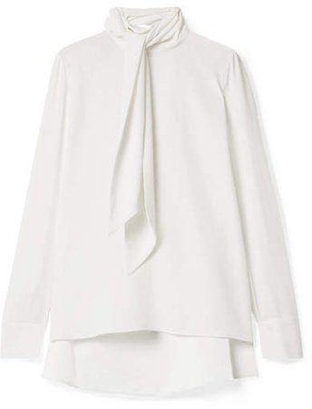 Pussy-bow Satin-trimmed Crepe Blouse - Ivory