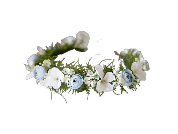 Blue white flower crown, pale blue floral headband, rustic wedding headpiece bride bridesmaid, boho floral crown, flower girl halo