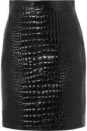 Croc-effect Leather Mini Skirt - Black