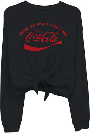 Ladies Coca Cola Fashion Shirt - Coke Classic Logo Tie Front Long Sleeve Tee (Black, Large) at Amazon Women’s Clothing store