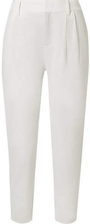 Cropped Linen-blend Tapered Pants - White