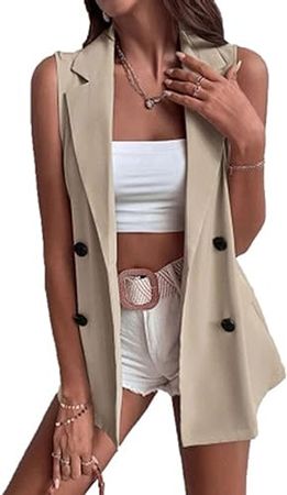 Amazon.com: Bigeoosh Women's Sleeveless Open Front Cardigan Vest Casual Double Breasted Vest Blazer Jacket with Pockets : Clothing, Shoes & Jewelry
