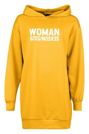 Woman Oversized Slogan Hooded Sweat Dress | Boohoo yellow