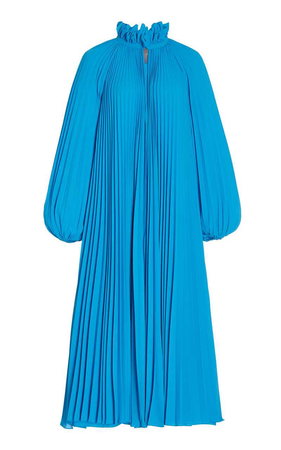 Monique Lhuillier Plissé Crepe High-Neck Midi Dress