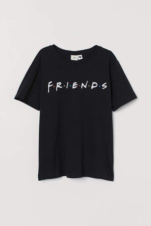 T-shirt with Motif - Black