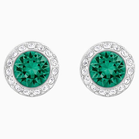 Angelic Pierced Earrings, Green, Rhodium plated | Swarovski.com