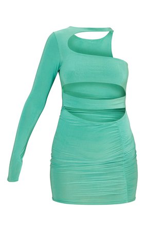 Green Slinky One Shoulder Cut Out Bodycon Dress | PrettyLittleThing USA