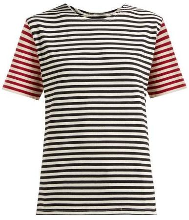 Myar - Contrast Sleeve Breton Stripe Cotton T Shirt - Womens - Red Multi