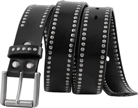 FIORETTO Mens Studded Genuine Leather Belts For Jeans Vintage Retro Circle Rivets Belt With Buckle Black 34 at Amazon Men’s Clothing store