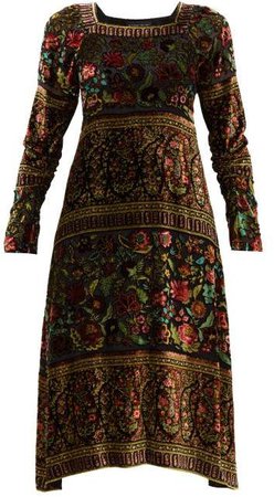 Bedfordshire Floral Devore Dress - Womens - Black Multi