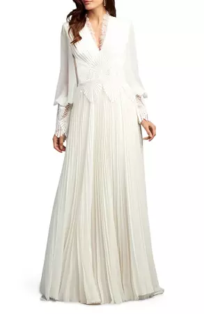 Tadashi Shoji Lace Embroidered Long Sleeve Chiffon Gown | Nordstrom
