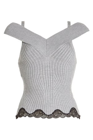 Ribbed Knit Top with Lace Gr. S