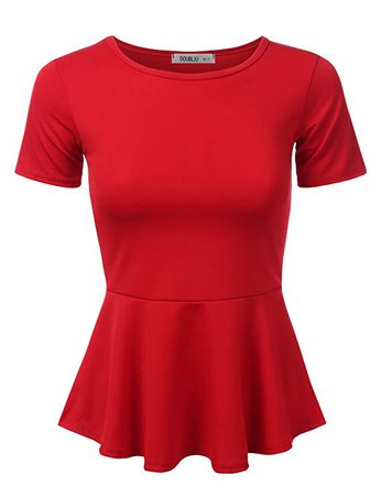 Doublju Stretchy Flare Peplum Blouse Tops for Women with Plus Size RED 2XL at Amazon Women’s Clothing store: