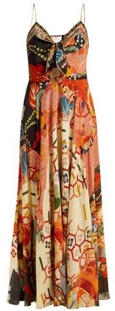 Floral Print Silk Crepe De Chine Dress - Womens - Orange Multi