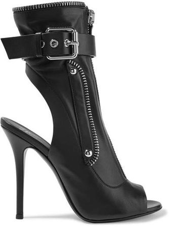 Kendra Buckled Leather Ankle Boots - Black