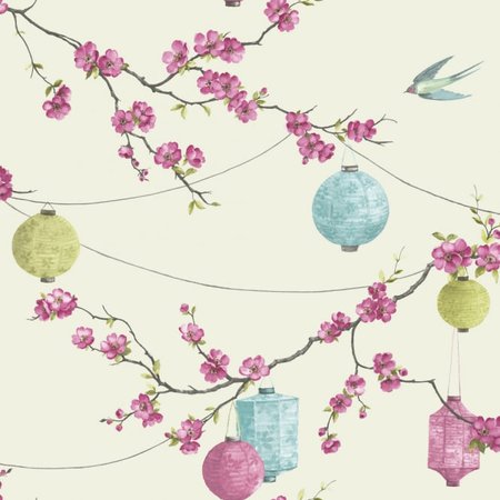 Arthouse Chinese Garden Blossom Pattern Wallpaper Floral Bird Lantern Motif 695400 - Pink | I Want Wallpaper