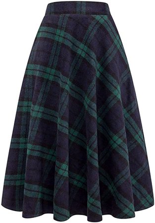 IDEALSANXUN Womens High Elastic Waist Maxi Skirt A-line Plaid Winter Warm Flare Long Skirt at Amazon Women’s Clothing store