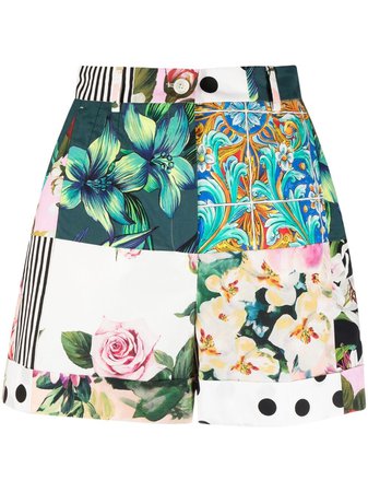 Dolce & Gabbana patchwork print high-waisted shorts pink & green FTASXTGDX82 - Farfetch