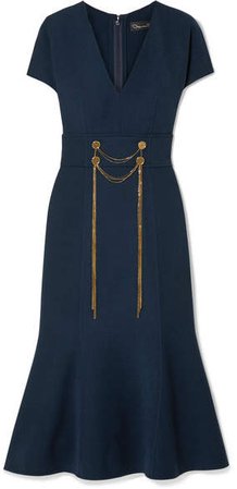 Embellished Wool-blend Midi Dress - Navy