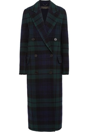 BURBERRY Double-breasted tartan wool and cashmere-blend coat