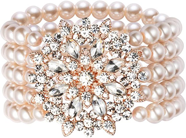 Amazon.com: Coucoland 1920s Gatsby Pearl Bracelet Flapper Imitation Pearl Bracelet (Silver): Jewelry