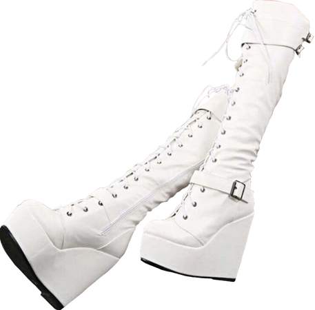 platform white wedge knee high lace up combat boots