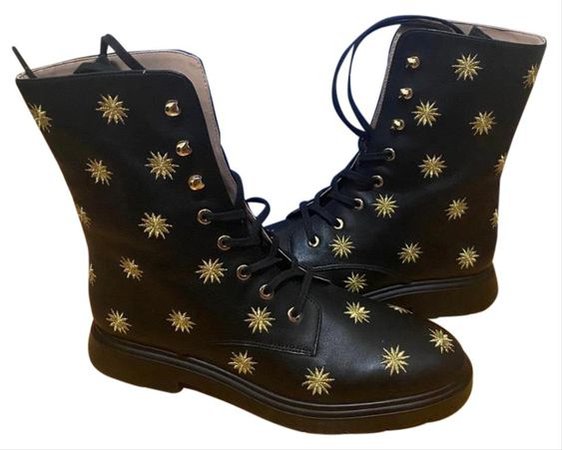 star moon sun space boots ankle boots boot black blue gold yellow