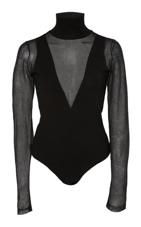 Mesh-Paneled Stretch-Knit Turtleneck Bodysuit by Zeynep Arçay