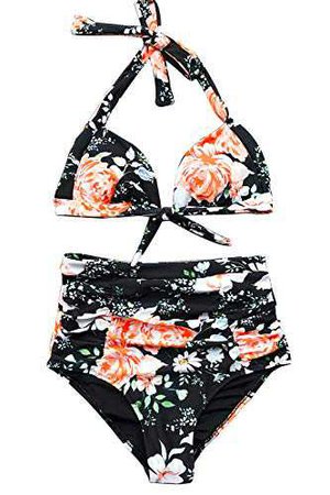 Amazon.com: Cupshe Fashion Faint Fragrance Printing High-Waisted Halter Bikini Set Swimsuit Beach Swimwear Bathing Suit: Clothing