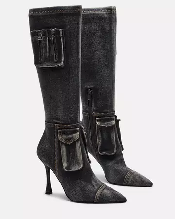 BECKHAM Black Denim Pointed Toe Stiletto Boot | Women's Boots – Steve Madden