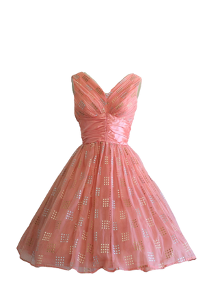 1950s Dress Pink Coral Prom Cup Cake Dress Full Skirt Formal Event Wedding