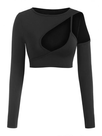 [36% OFF] 2021 Cutout Cold Shoulder Long Sleeve Crop Tee In BLACK | ZAFUL