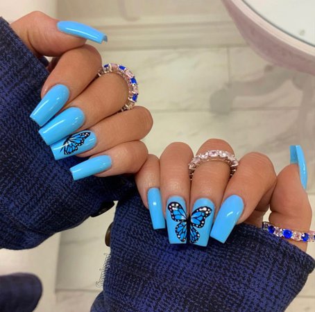 blue acrylic butterfly nails