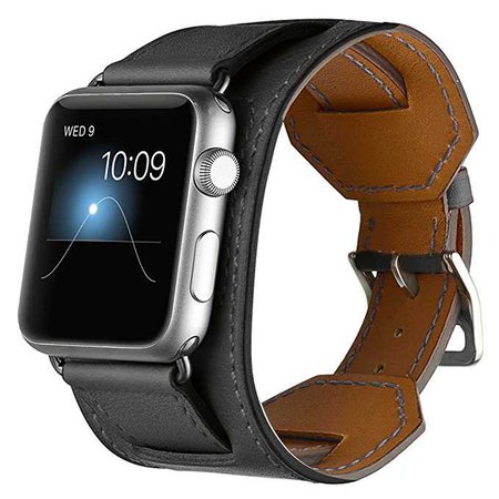 Amazon.com: Valkit for Apple Watch Band - iWatch Bands 38mm Genuine Leather Strap iPhone Smart Watch Band Bracelet Replacement Wristband with Stainless Steel Adapter Metal Clasp for Apple Watch 2 1, 38 MM - Black: Cell Phones & Accessories