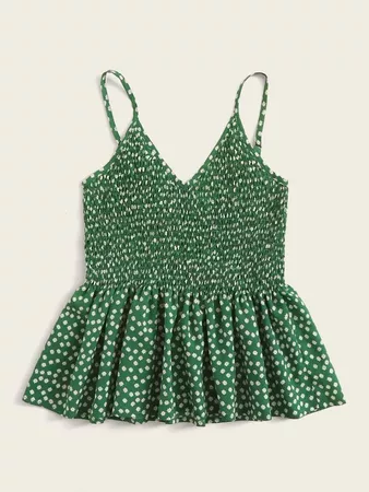 Ditsy Floral Shirred Cami Top | SHEIN USA green