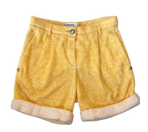 Chanel yellow shorts (hot pants) with CC logo button $439