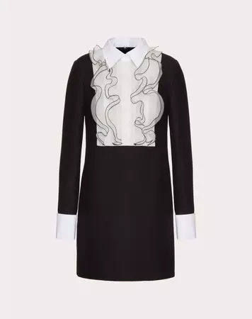 Crepe Couture Short Dress for Woman in Black/ivory | Valentino US