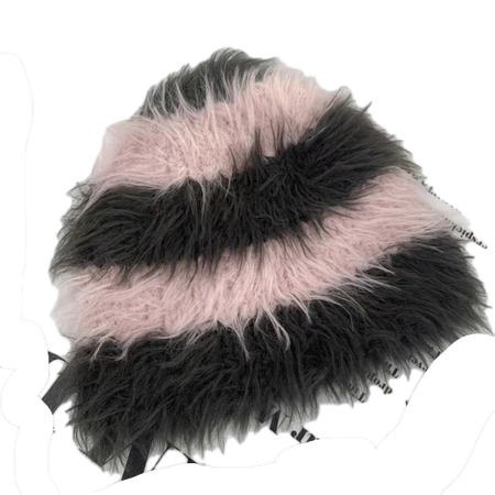 pink black fluffy hat